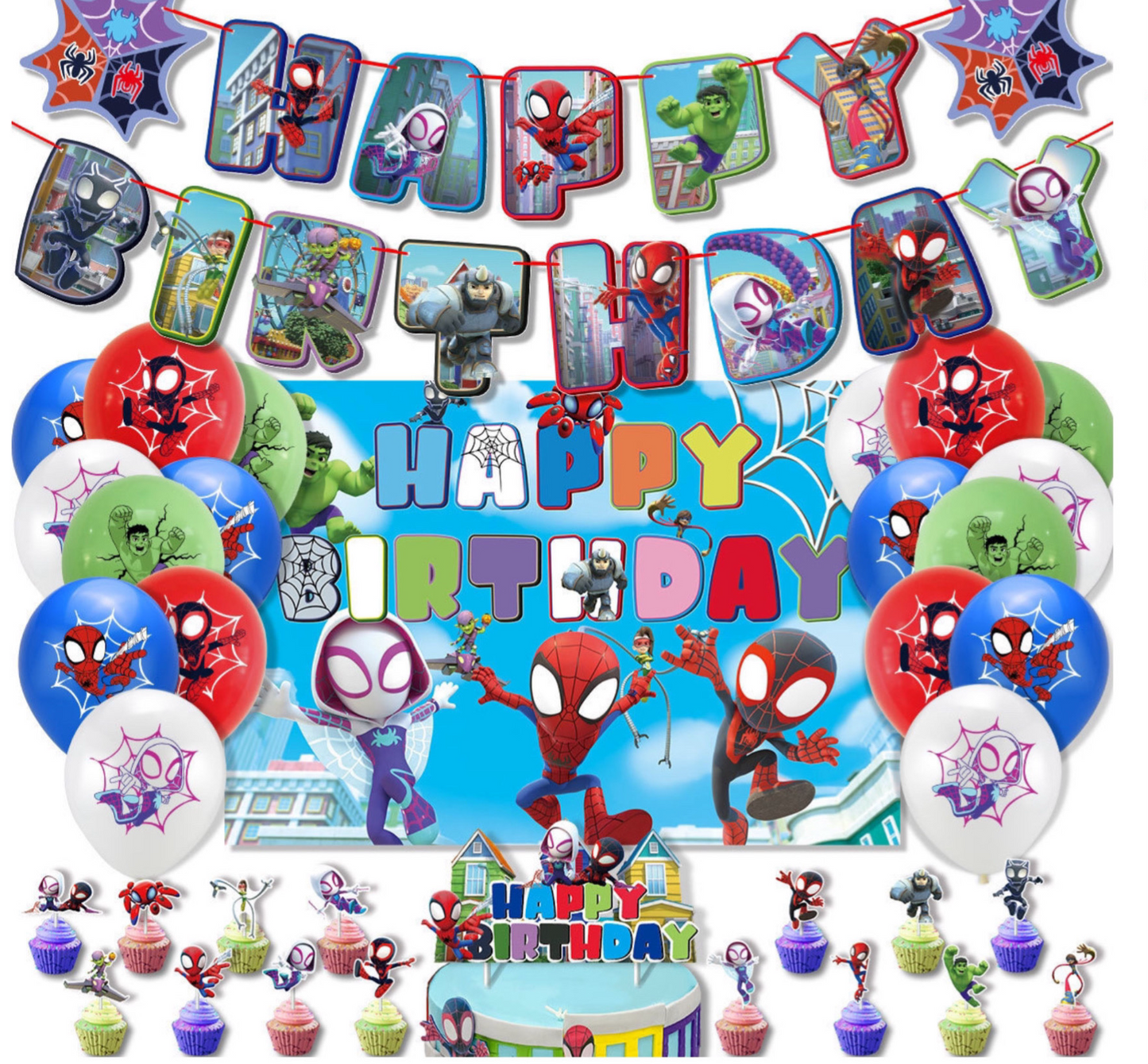 Spidey plus backdrop birthday party decorations set