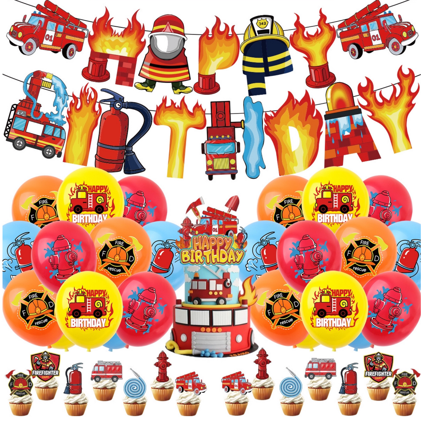 Firetruck birthday party decorations set