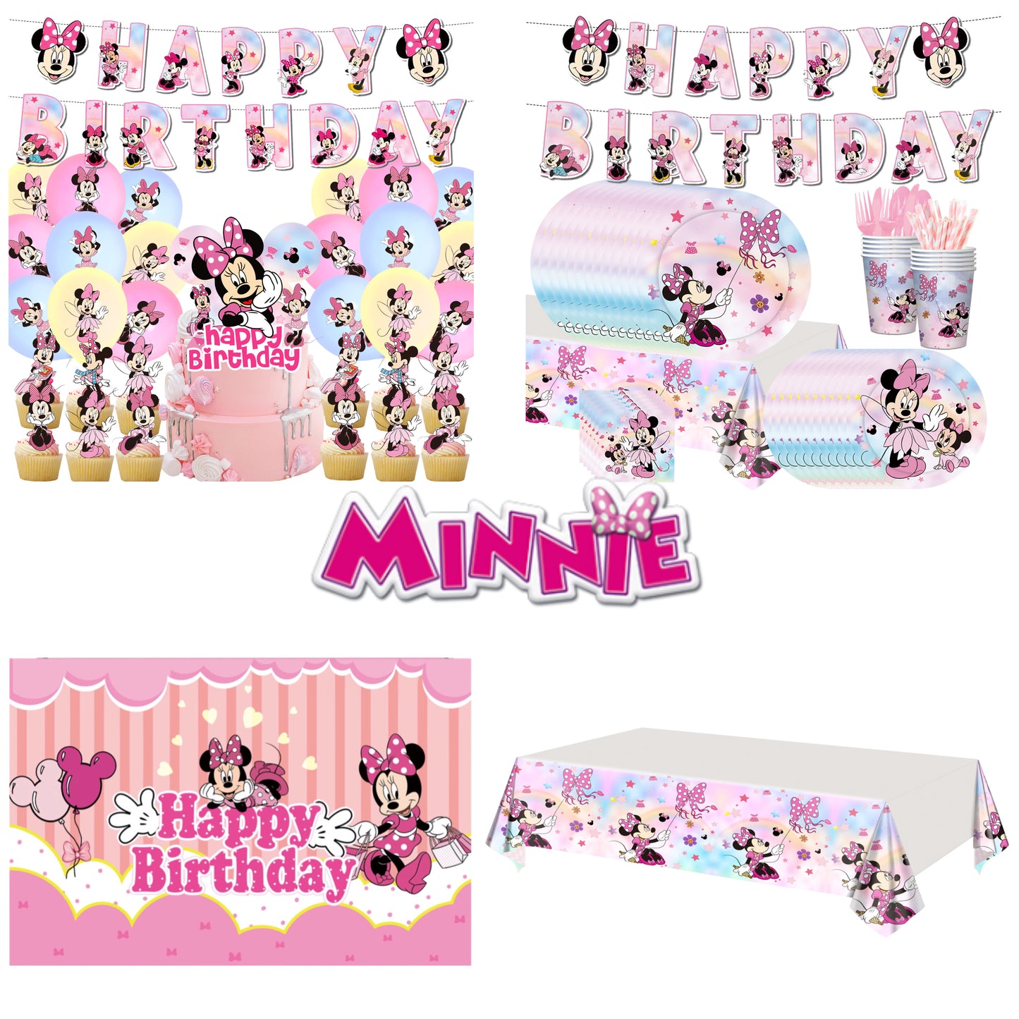 Minnie pink pastel party decorations set-table decor