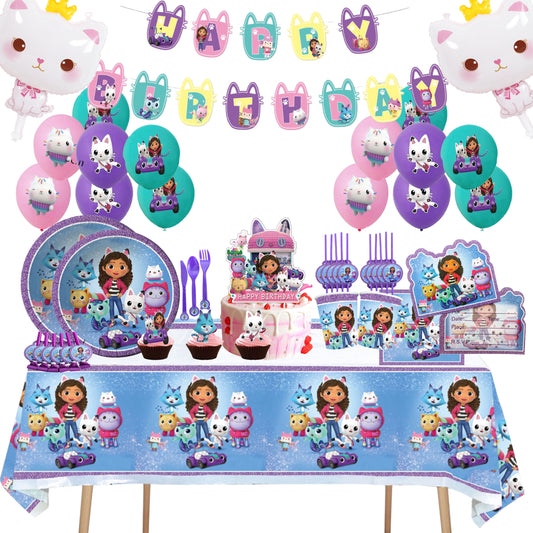 Gabby’s dollhouse purple party decorations set-table decor