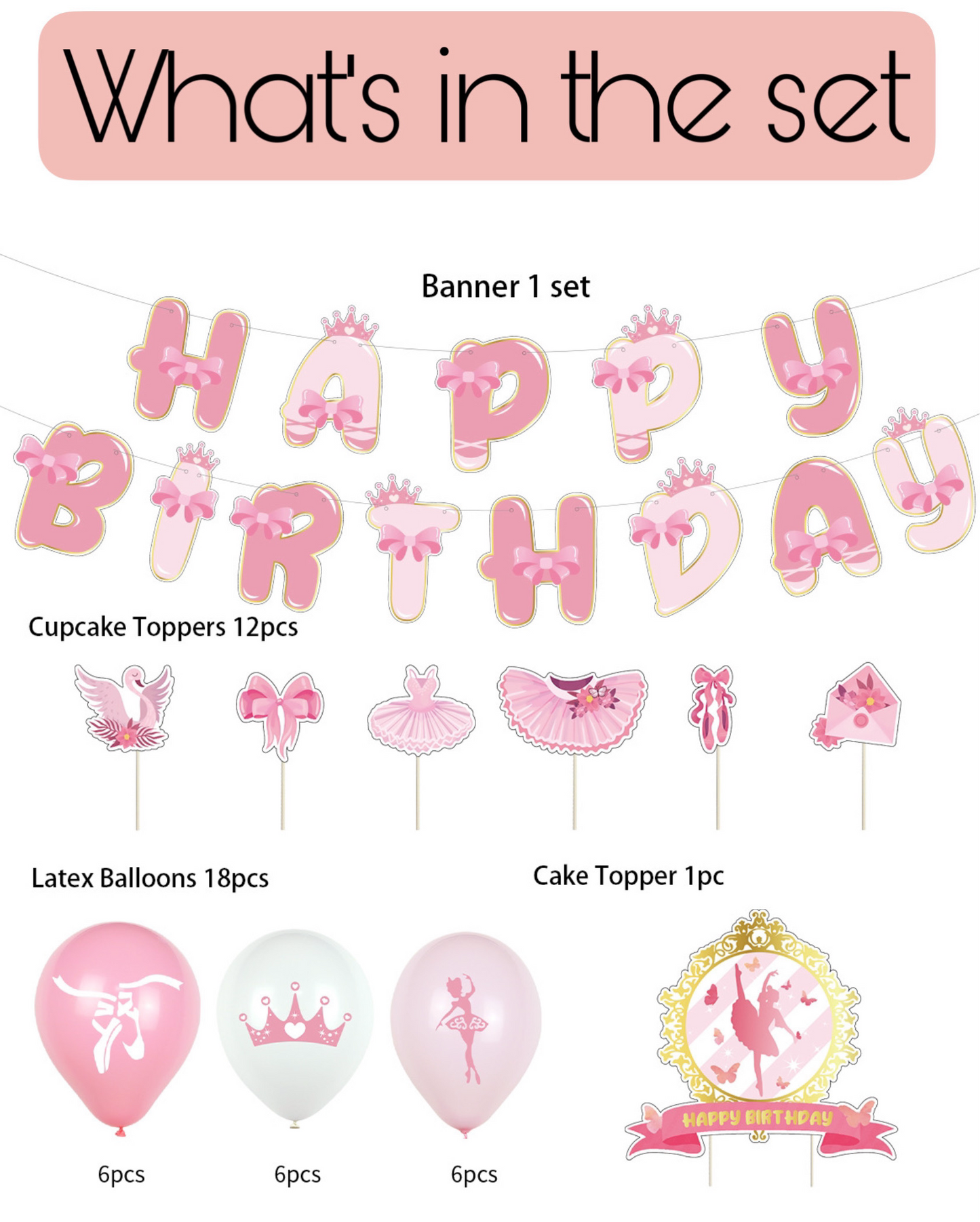 Ballerina birthday party decorations set