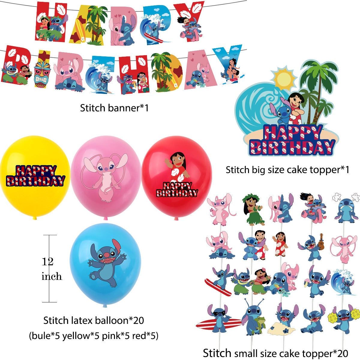 Stitch colorful Birthday party decorations set