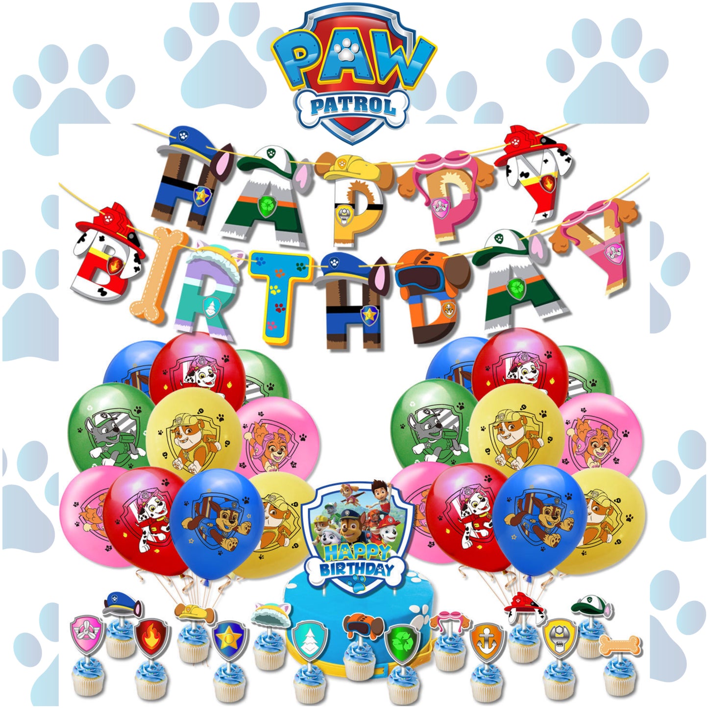 Paw Patrol blue-pink party decorations set-table decor