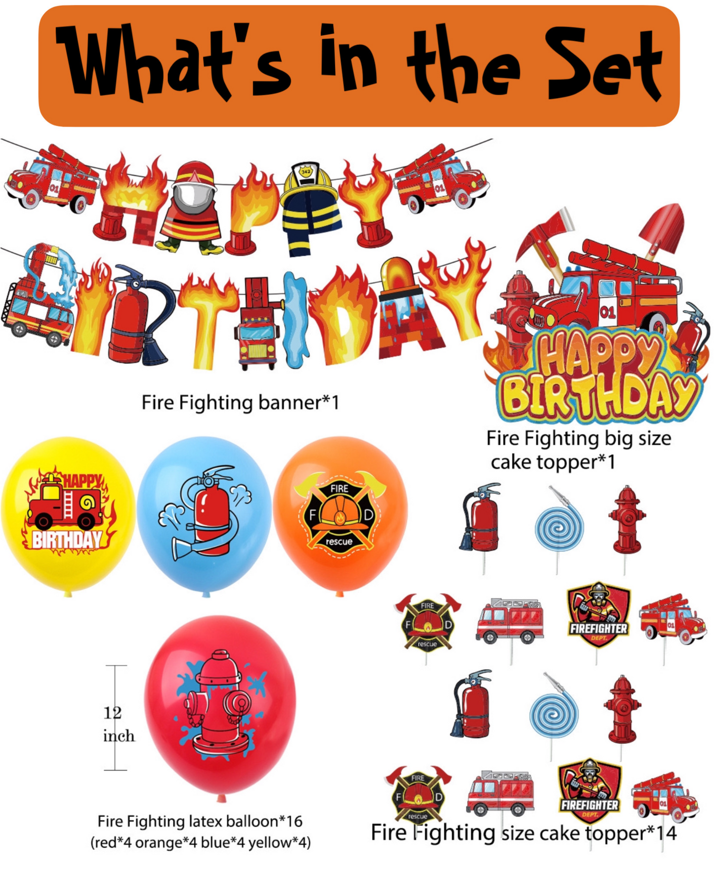 Firetruck birthday party decorations set