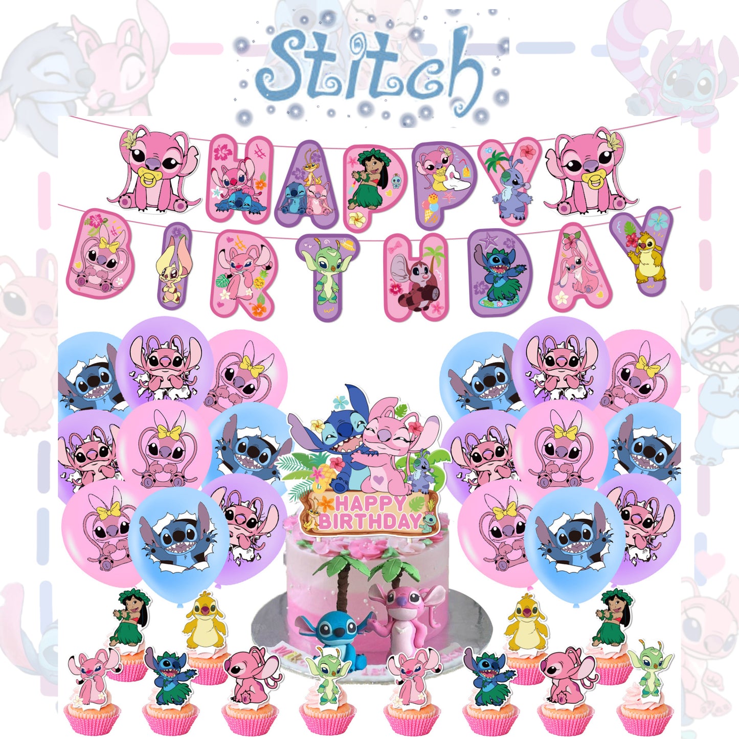 Stitch all pink party decorations set-table decor