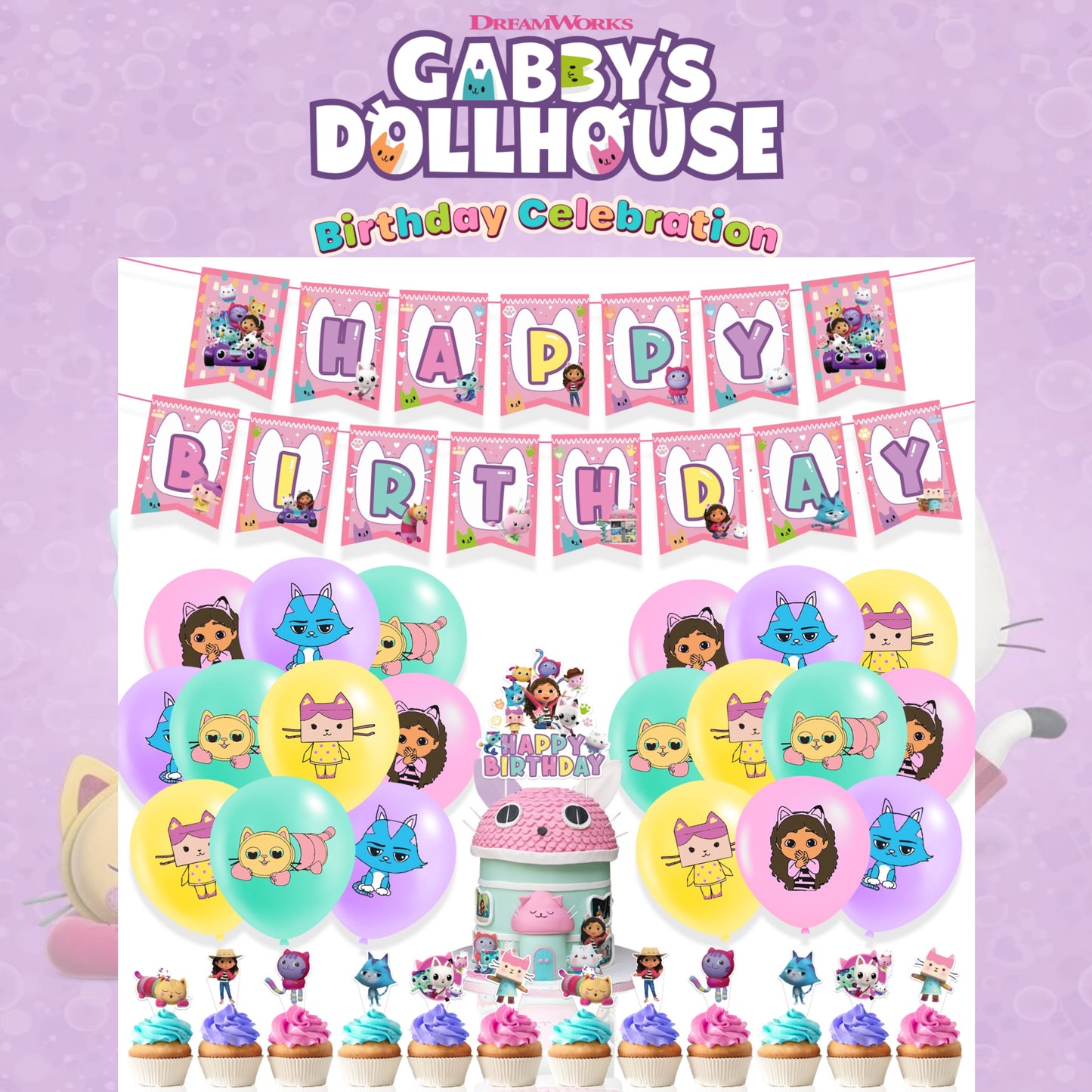 Gabby’s dollhouse party decorations set-table decor