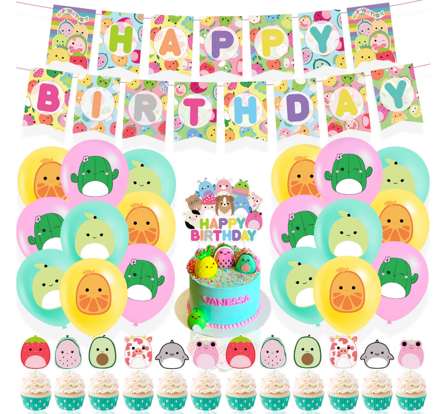 Squishmallows birthday party decorations set