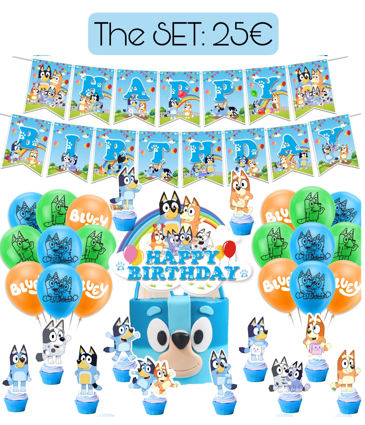 Bluey blue birthday party decorations set