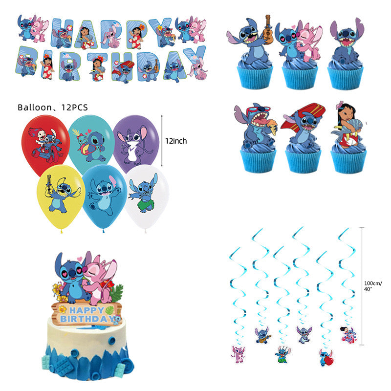 Stitch blue-pink party decorations set-table decor