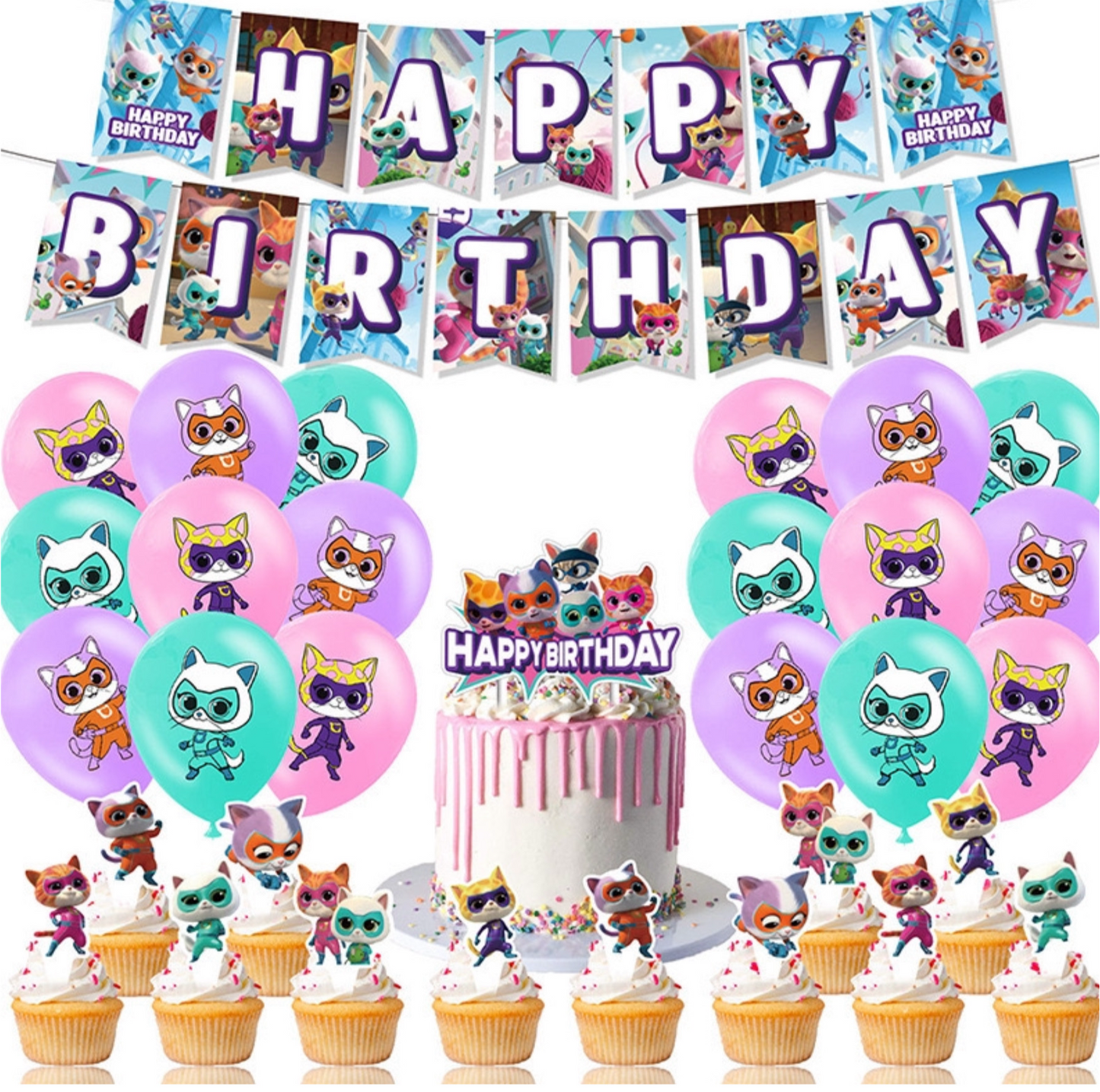 Super Kitties birthday party decorations set