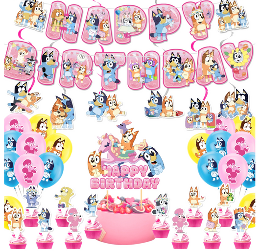 Bluey pink birthday party decorations set