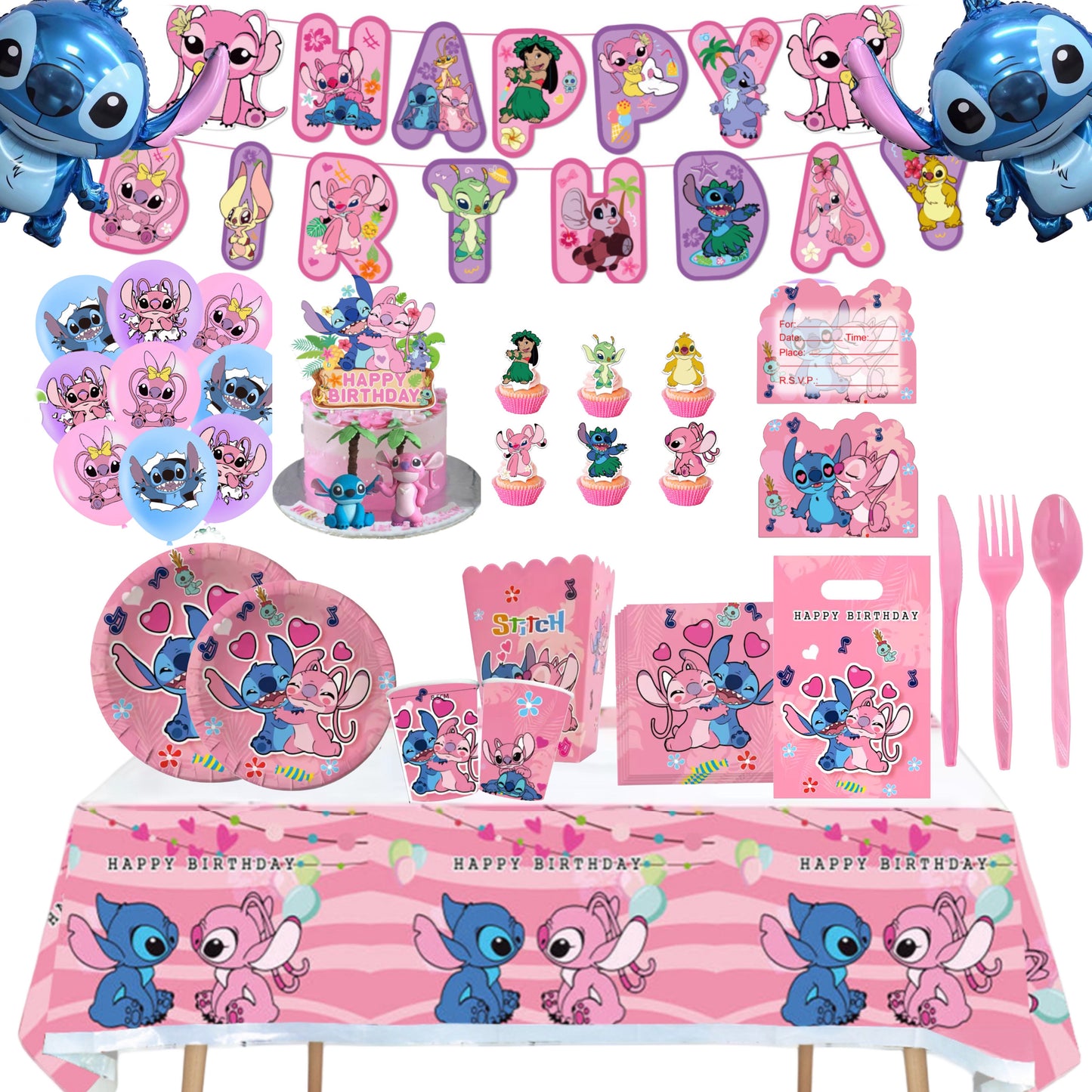 Stitch all pink party decorations set-table decor