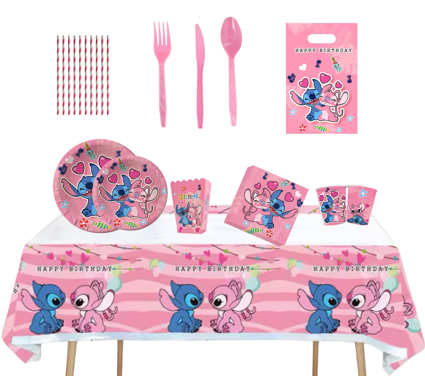 Stitch all pink party decorations set-table decor