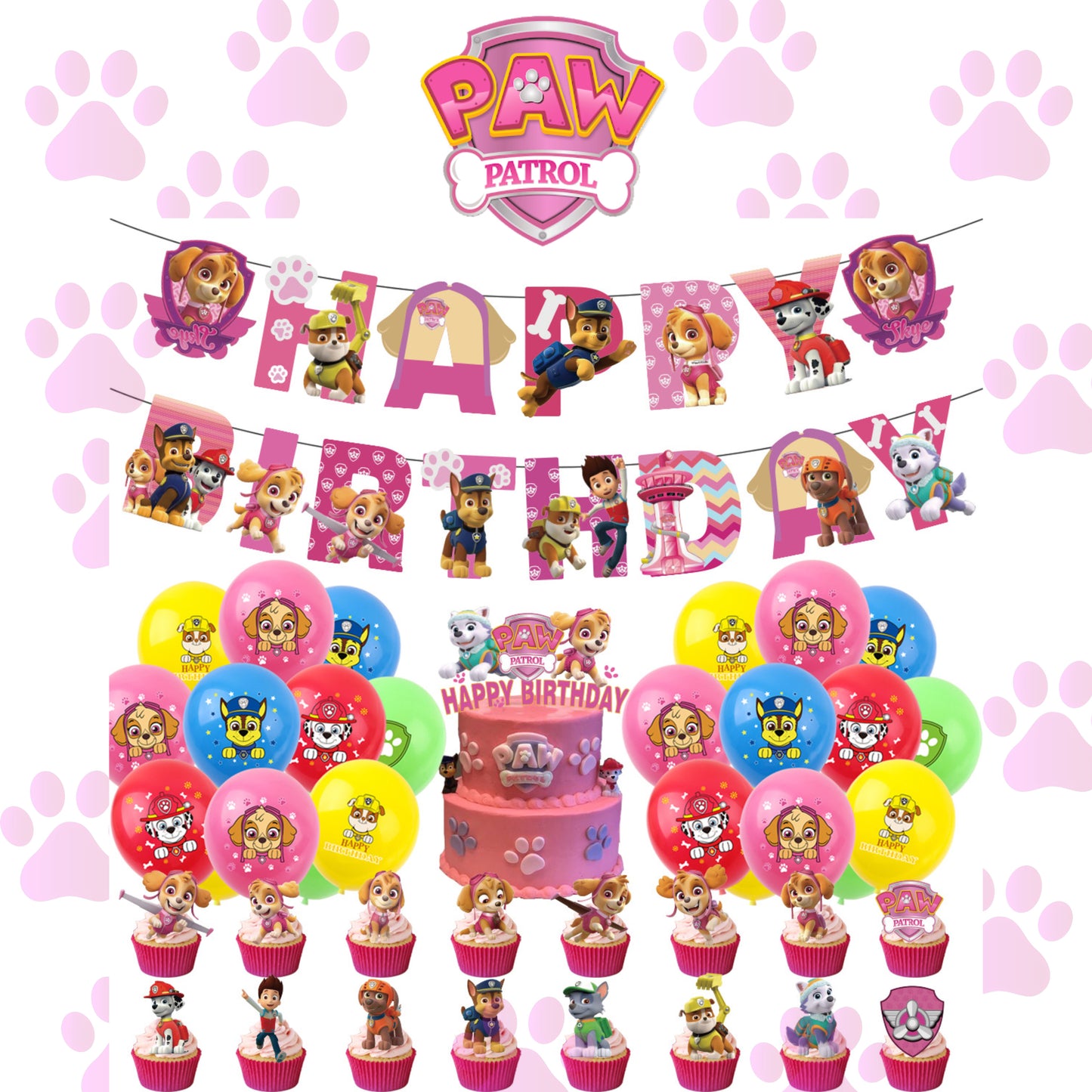 Paw Patrol blue-pink party decorations set-table decor