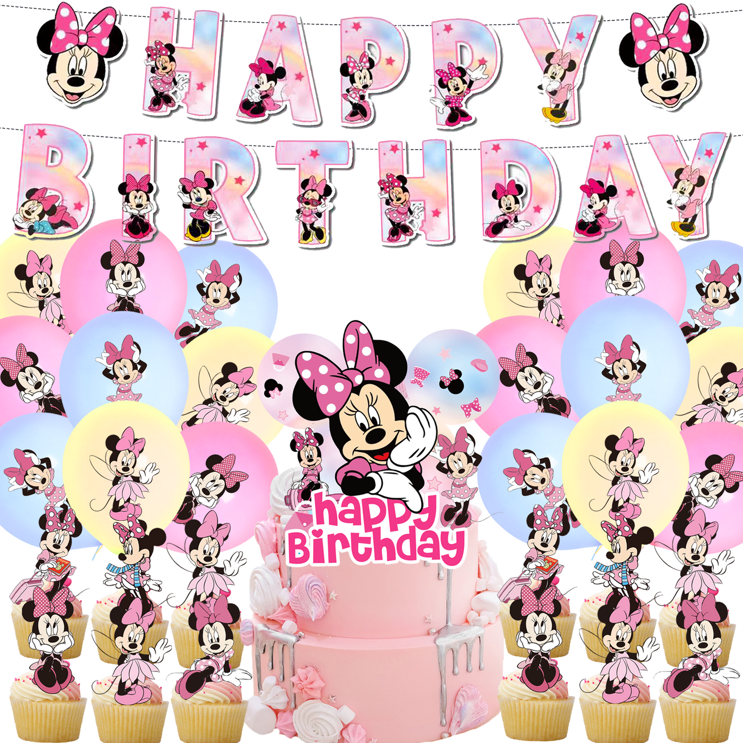 Minnie pink pastel party decorations set-table decor