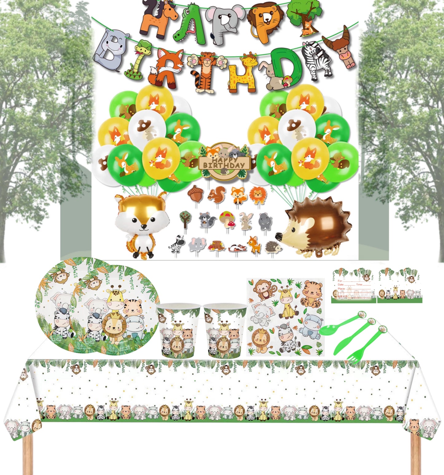 Forest animals party decorations set-table decor