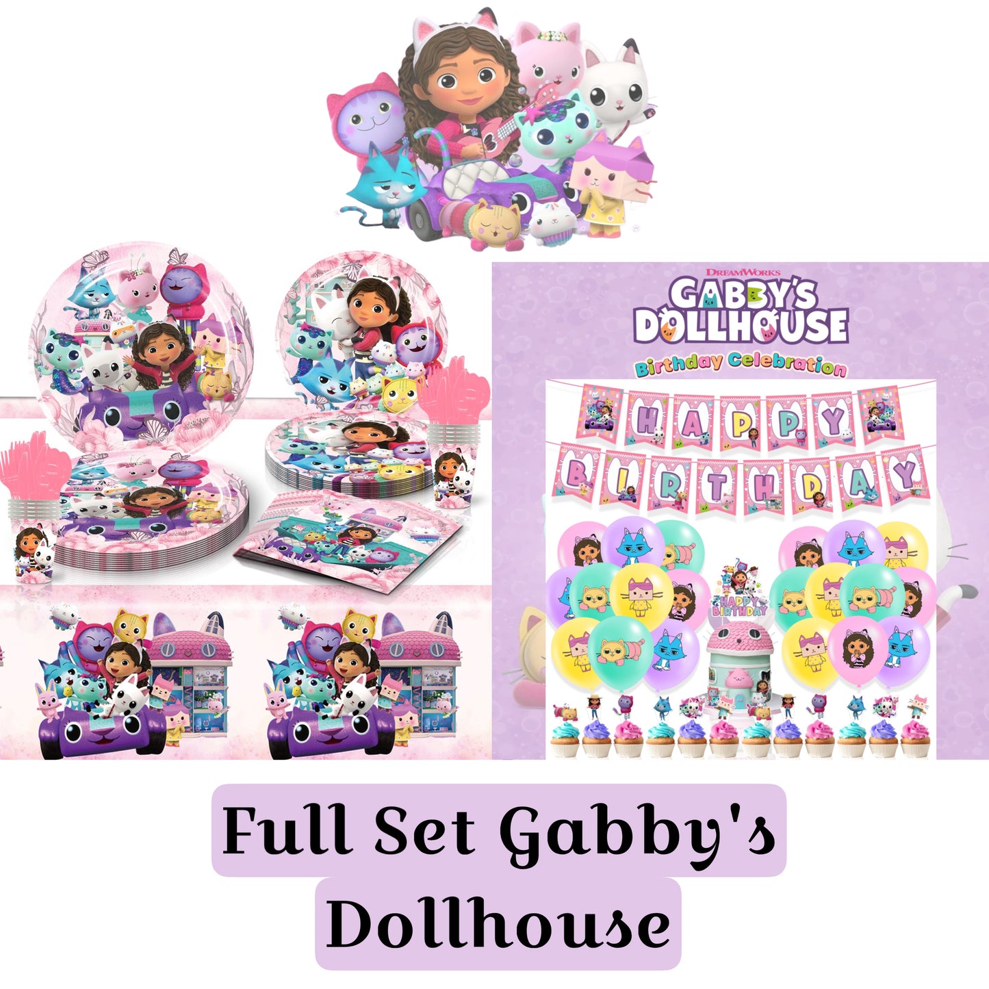 Gabby’s dollhouse party decorations set-table decor