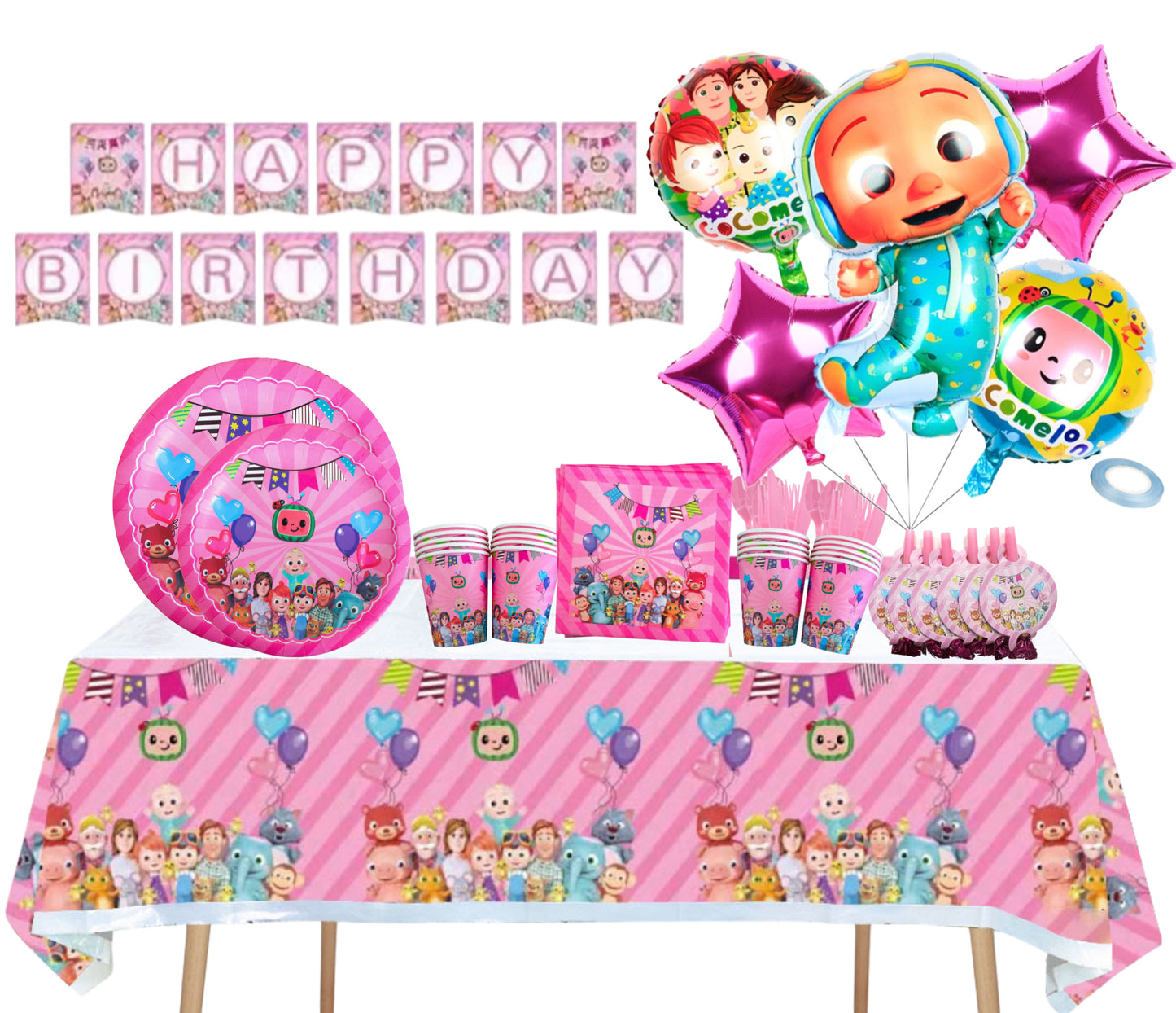 Cocomelon pink party decorations set-table decor