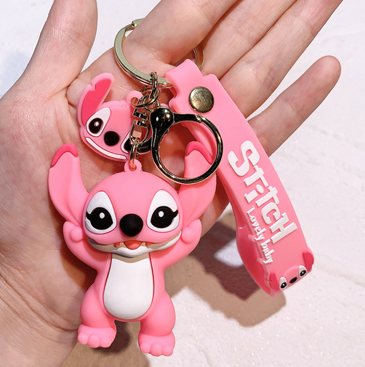 Pink smiley Stitch Keychain