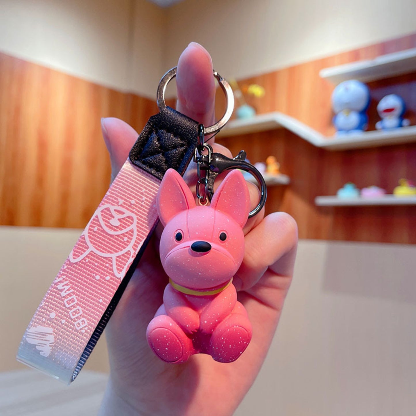 Pink Sparkly Dog Keychain