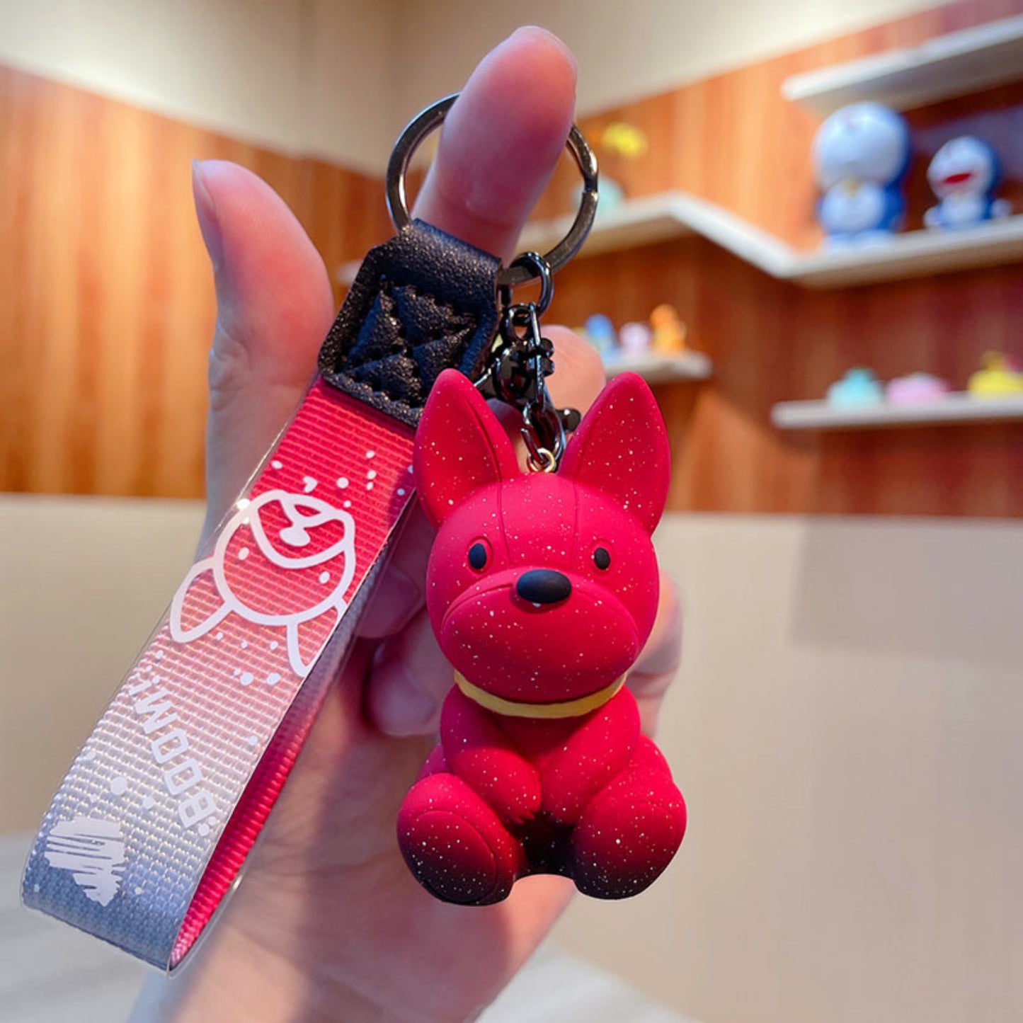 Red-Pink Sparkly Dog Keychain