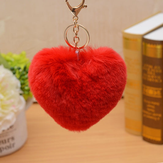 Red fur Heart Keychain